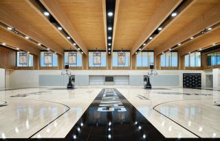 Image shows the San Antonio Spurs basketball court.