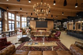 Image shows the wooden interior of a building.