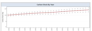 A graph showing an increase in carbon stock from 1991 to 2019