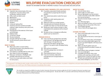 Evacuation Checklist with a list of information for an evacuation