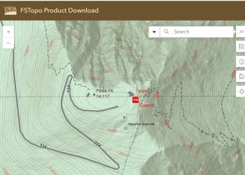 Screenshot of a topographic map around Pikes Peak.