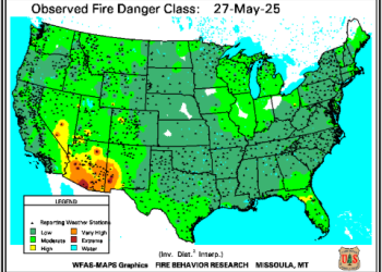 fire danger level map of the USA