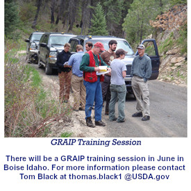 There will be a GRAIP training session in May of 2015 in Boise, ID. Contact Tom Black 208-373-4363 or Thomas.Black1@usda.gov