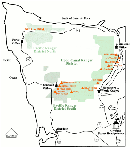 Olympic National Forest Day Use/Points of Interest Map. Click to see larger image.