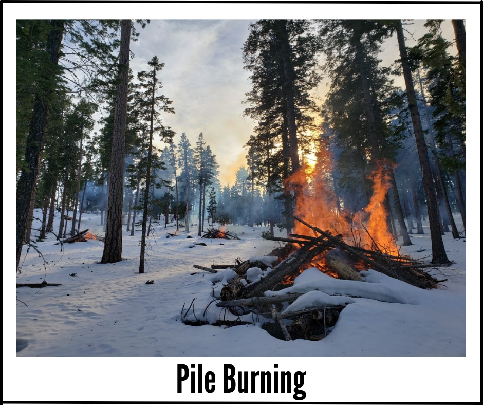 Pile engulfed in flames in the snow.