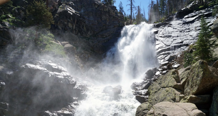 Frazier Falls tumbles down steep granite rocks.