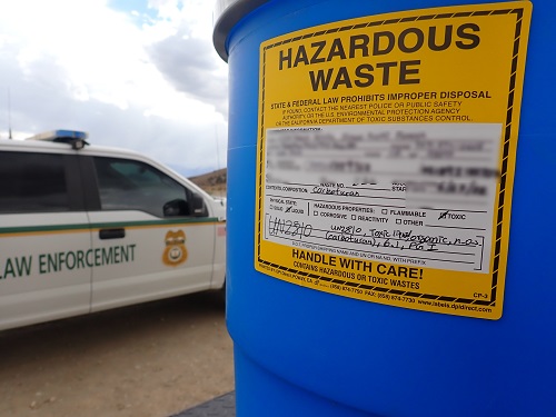 Hazmat disposition is prepared and readied to clean the illegal pesticides and herbicides used in an illegal marijuana site on the Inyo National Forest in 2022.