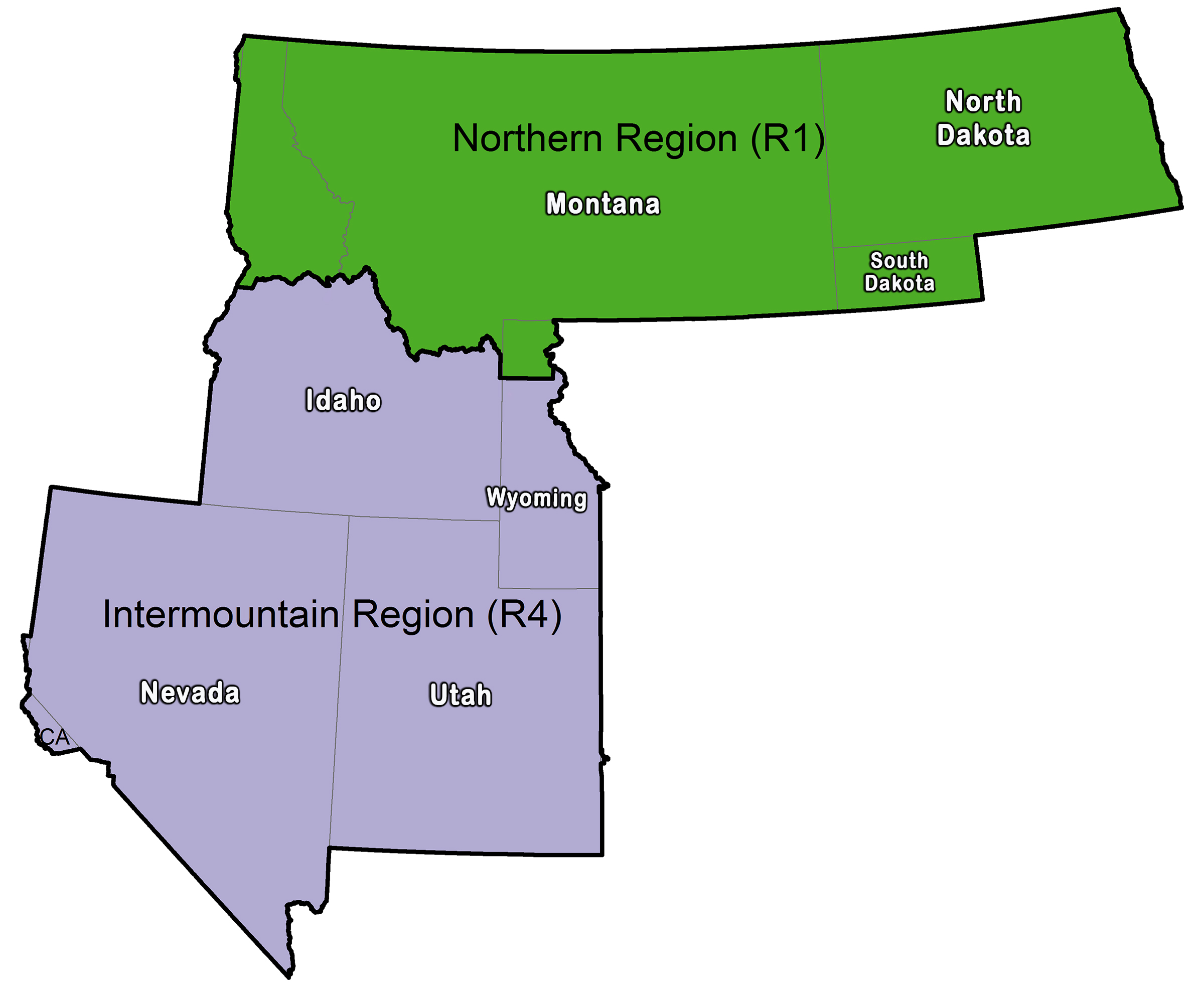 Region 1 and 4 map with identifying states
