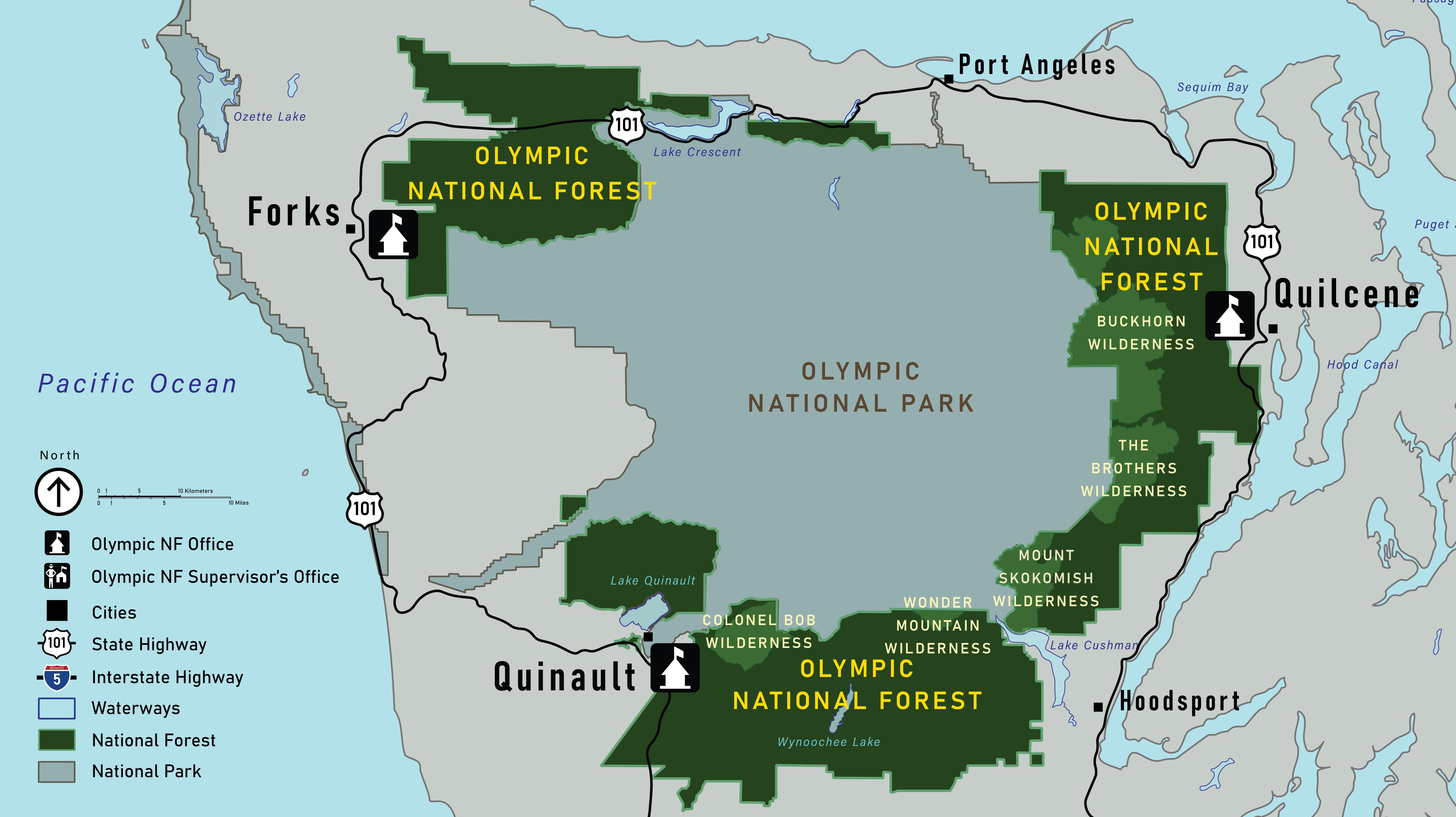 Map of Olympic National Forest including wilderness areas