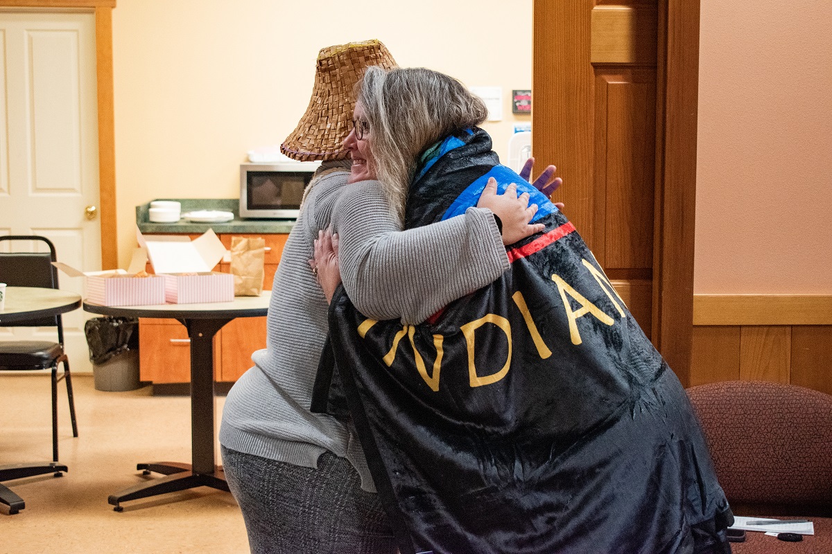 Nooksack Indian Tribe Chair LaClair and Mt. Baker-Snoqualmie Forest Supervisor Weil embrace