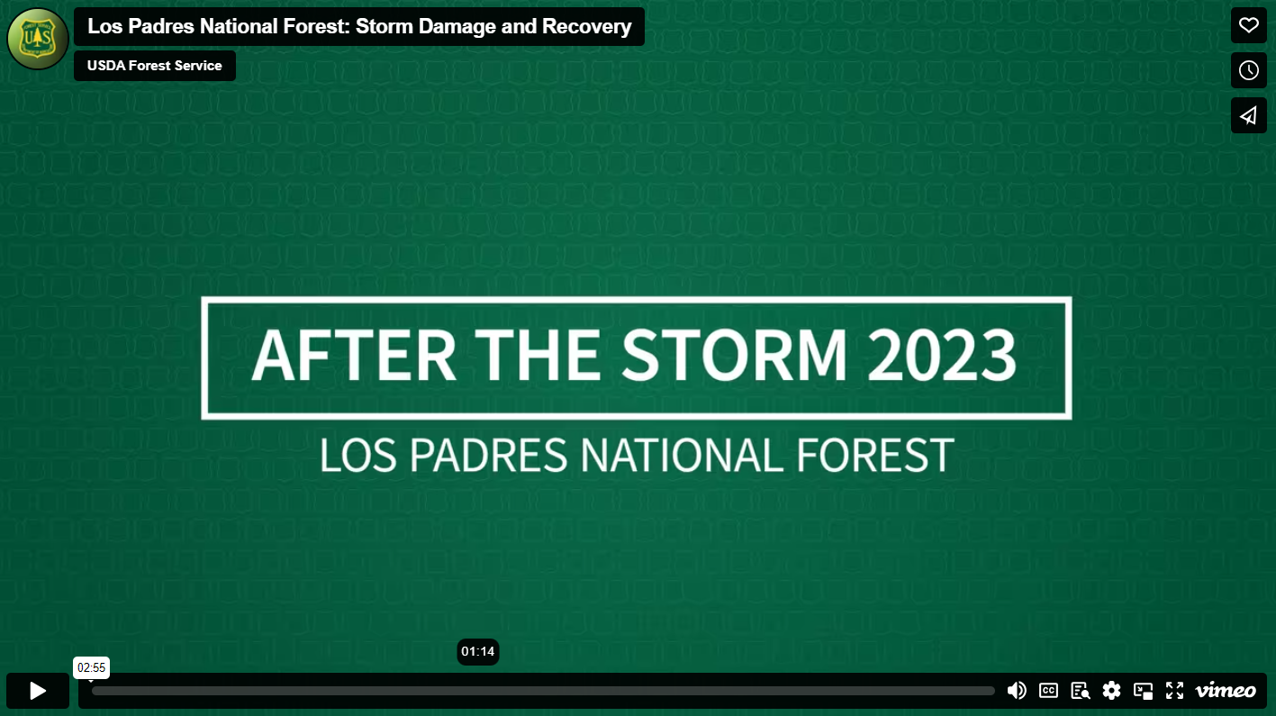 Video player for Forest News Episode 20 on the topic of Storm damage and recovery on the Los Padres National Forest