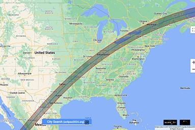 map of the United States showing path of total eclipse