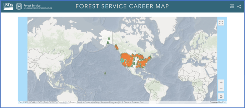 Screenshot of Forest Service Career Interactive Map
