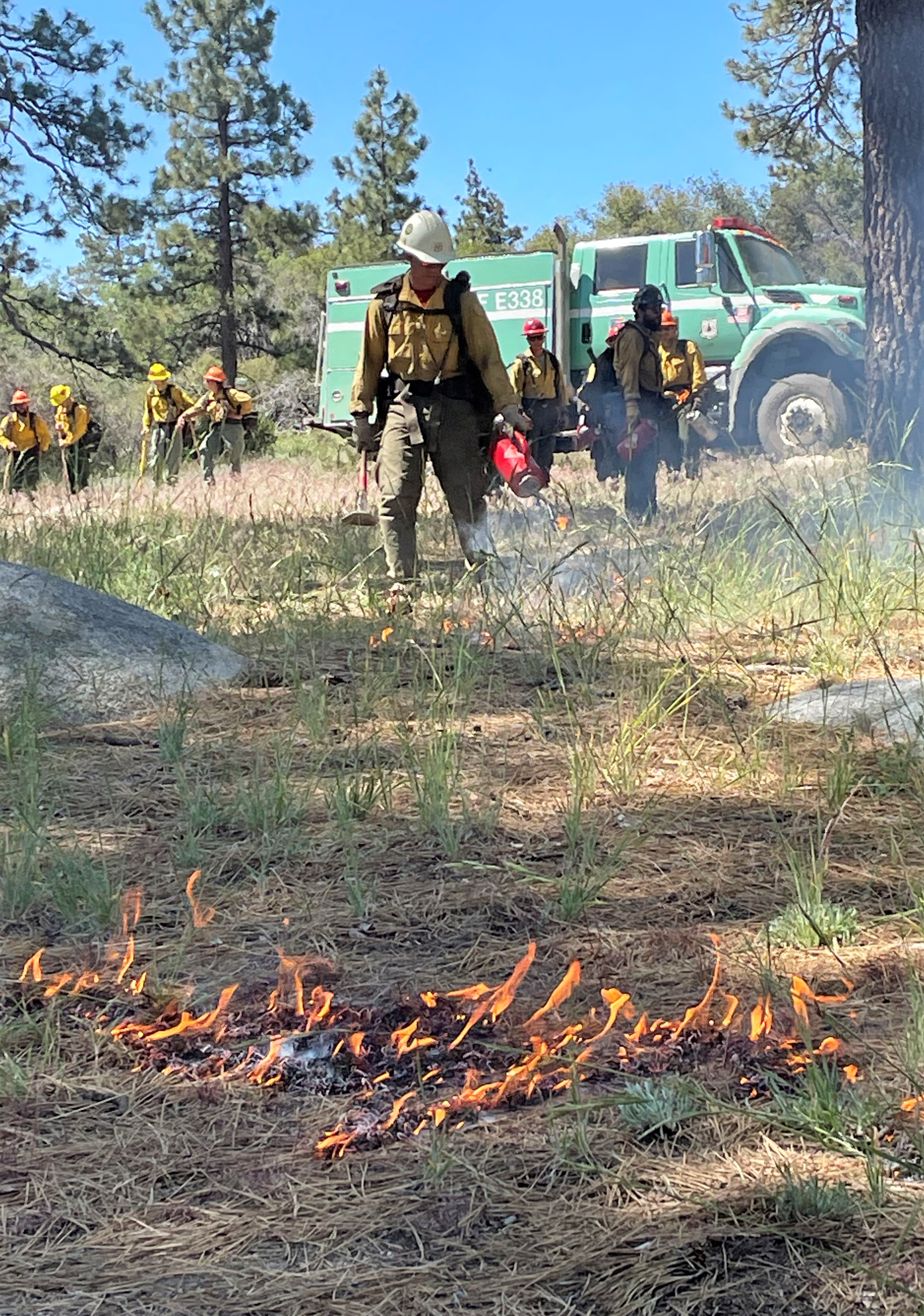 Wildland firefighter uses a drip torch
