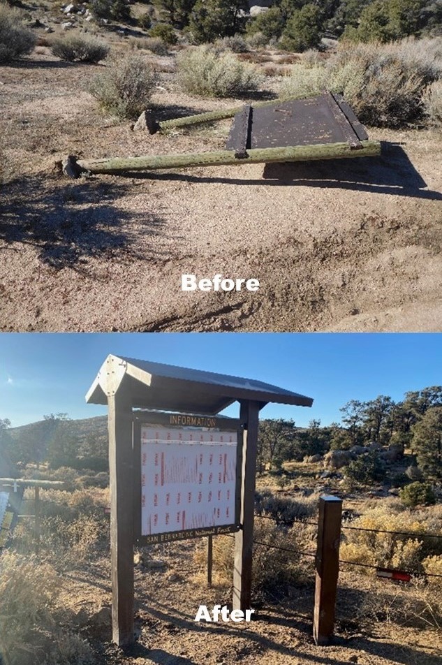 The image shows before and after photos of the entrance kiosk.