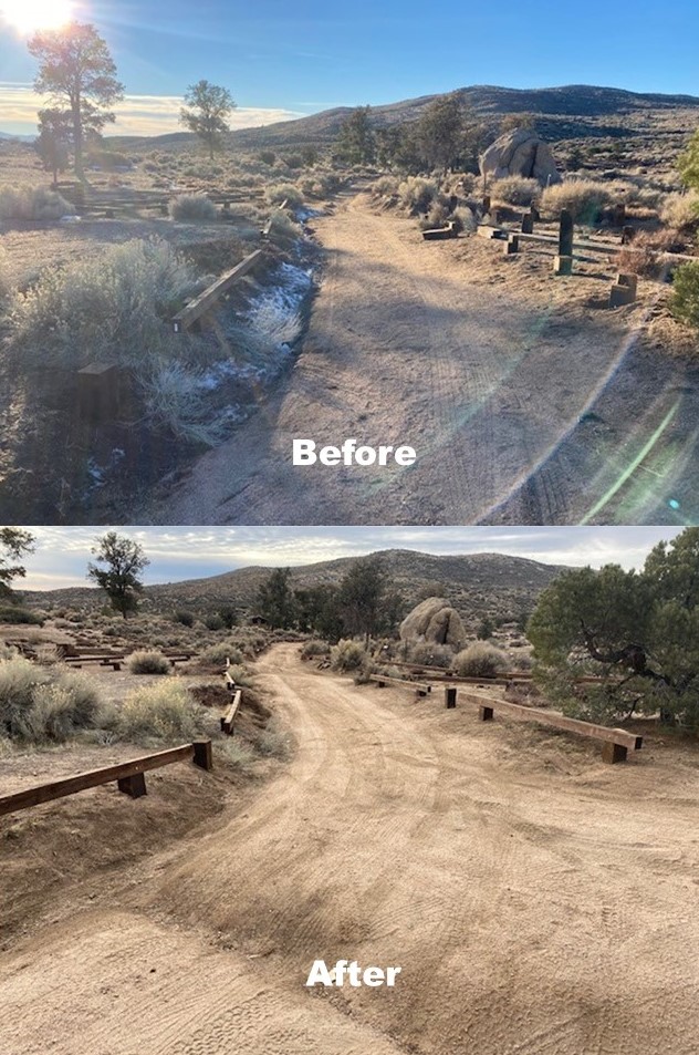 The image shows before and after photos of the campground loop on the north end.