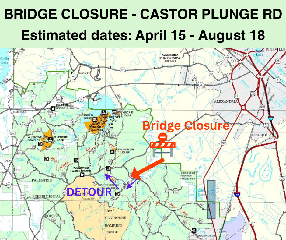 Map showing detour route for Castor Plunge Road during bridge closure