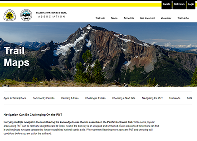 PNTA website thumbnail of a webpage showing a mountain range