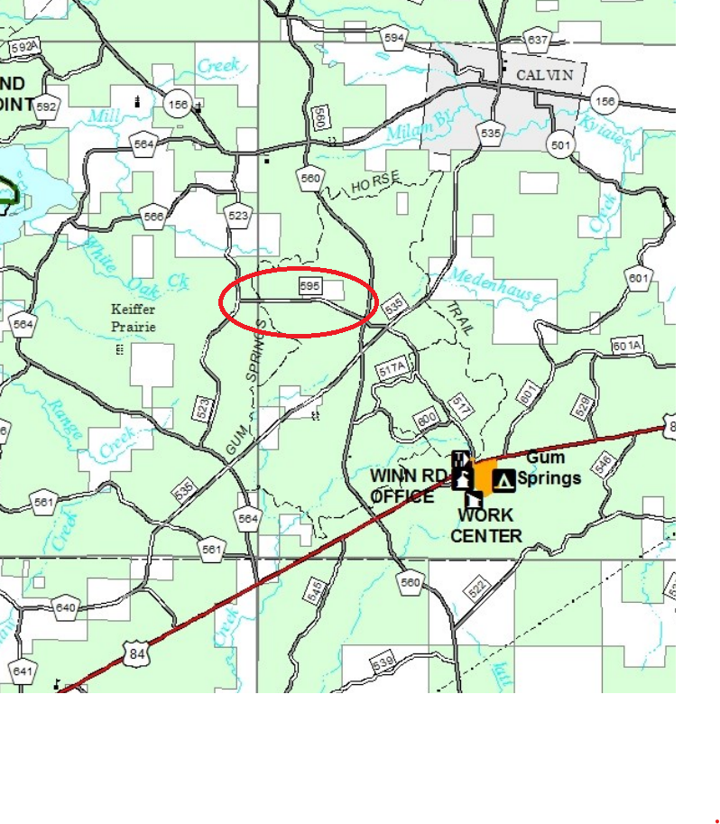 Map showing location of Bright Road Emergency Closure on Winn Ranger District