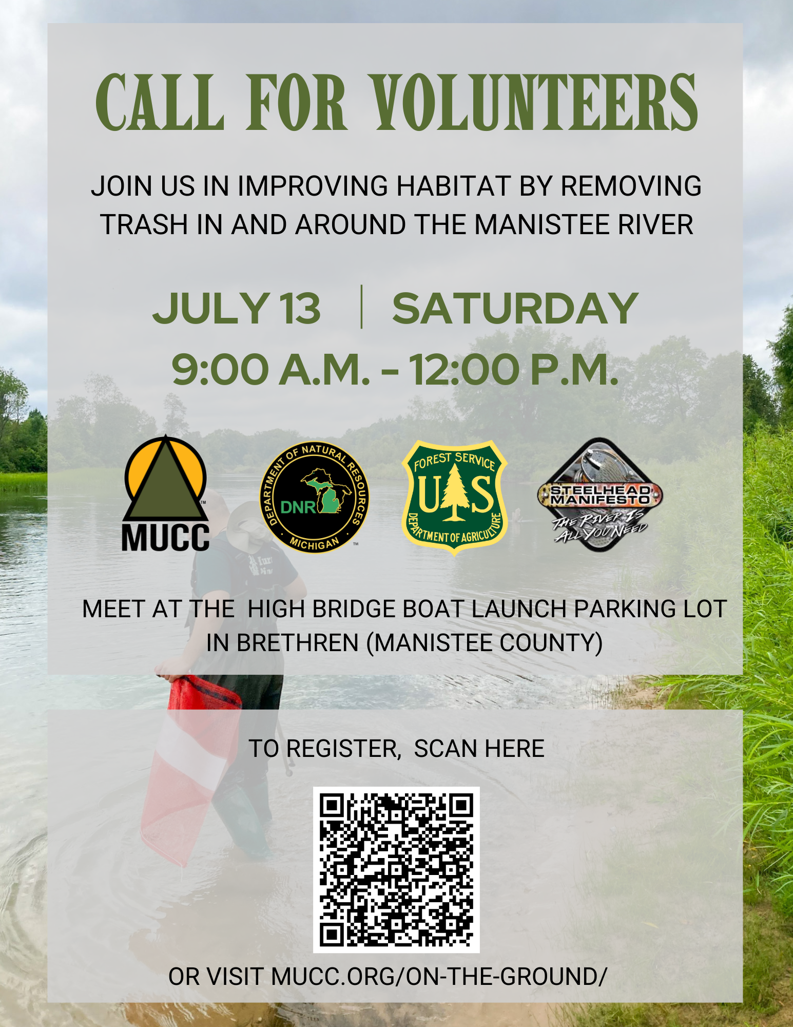 An flyer for the Manistee River Cleanup.
