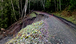 Road damage of the Forest Service Road 31 (Canyon Creek Road) off the Mt. Baker Highway 542 in the Mt. Baker Ranger District.