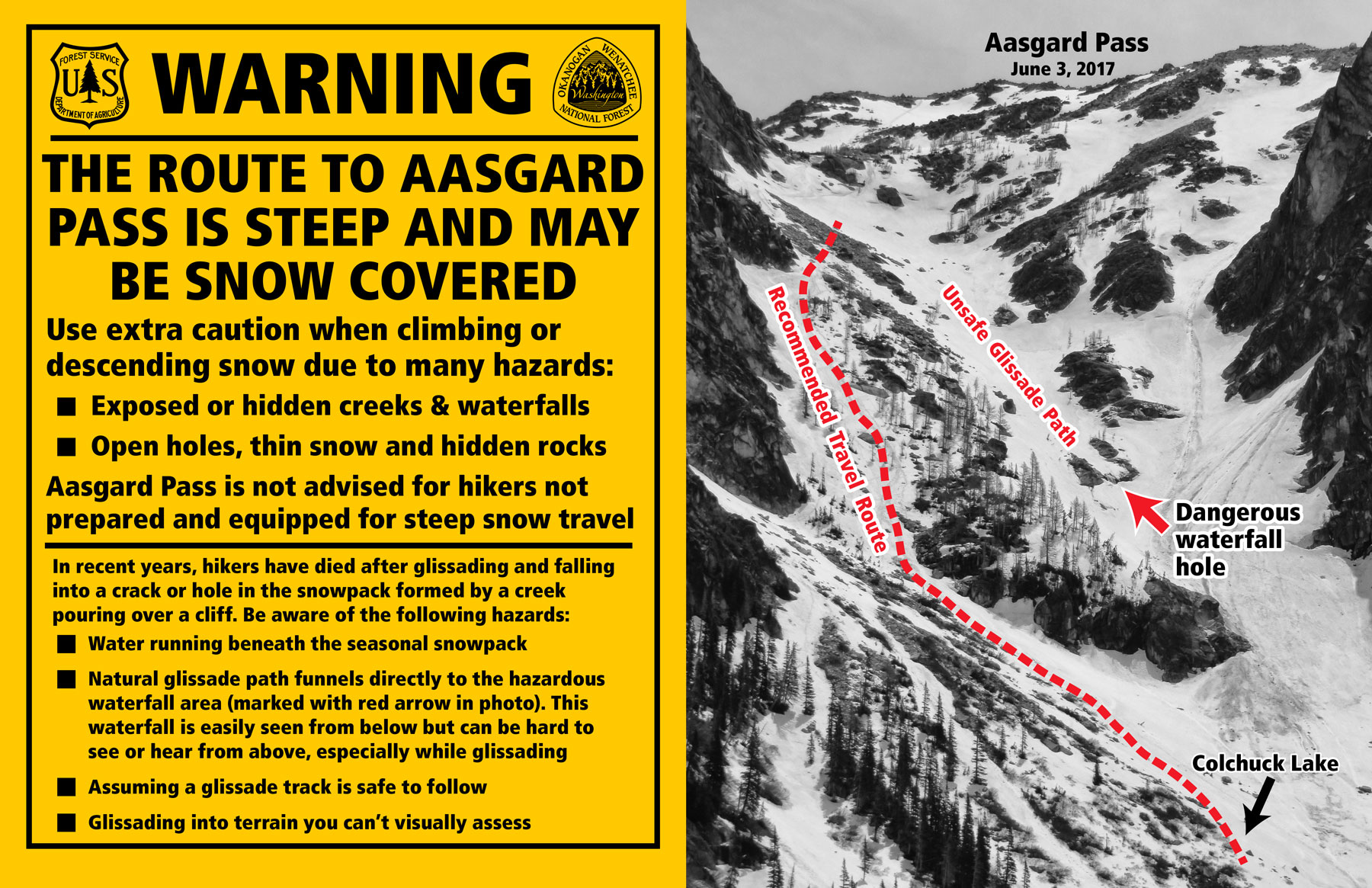 Warning sign for Aasgard Pass