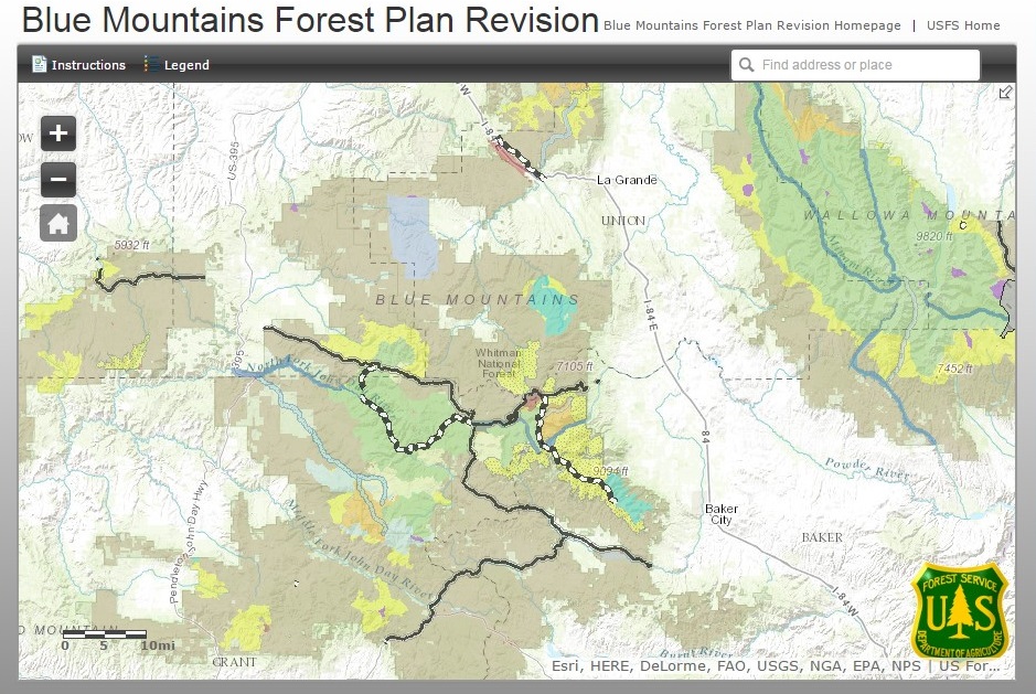 This interactive map displays the Forest Plan revision alternatives for the Blue Mountain forests.