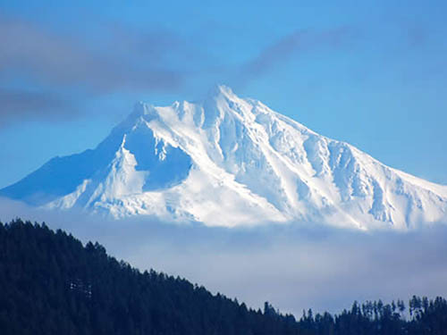 A view of Mt Jefferson covered in snow