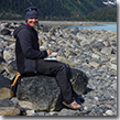 Kristin Link on the beach in Nellie-Juan College Fiord Wilderness Study Area.