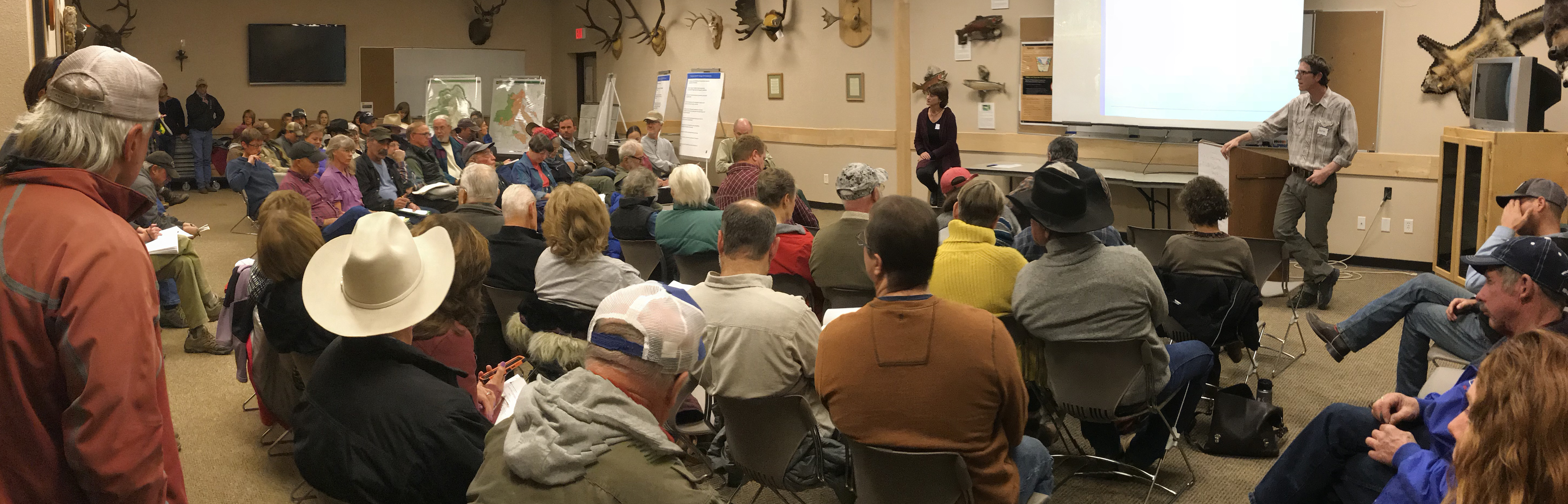 The crowd gathered for a public meeting in Salmon in November, 2017.