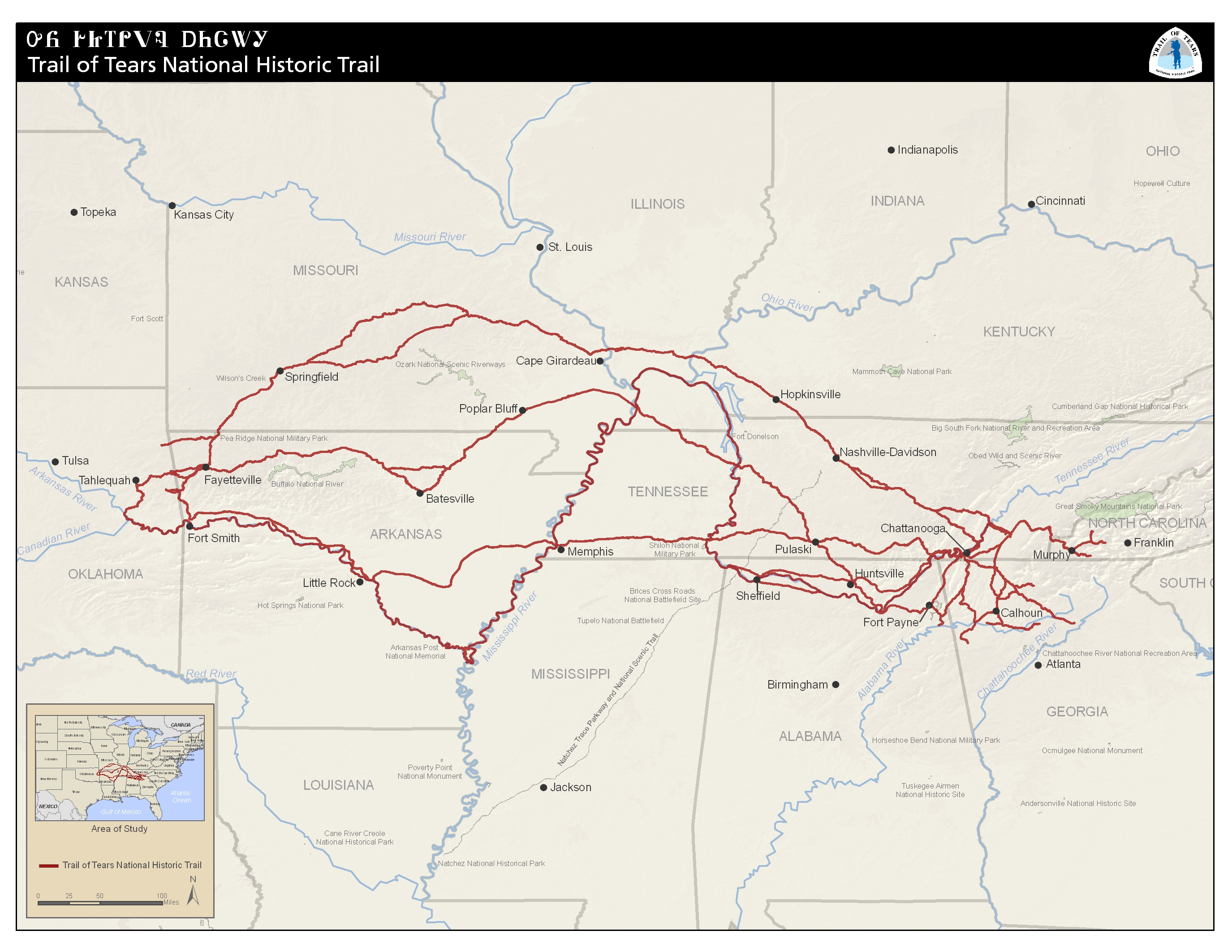 Map of the Trail of Tears - Map courtesy National Park Service