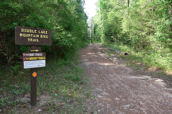 Mountain bike sign at Double Lake on the Sam Houston National Forest.