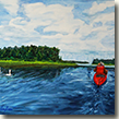 Robert painted a triptych depicting the scenery, wildlife, and conditions experienced kayaking.