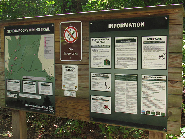 An image of trail signage at Seneca Rocks