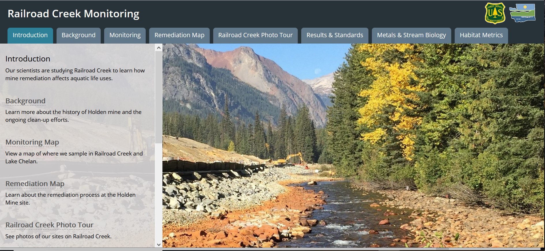 Railroad Creek monitoring site screenshot