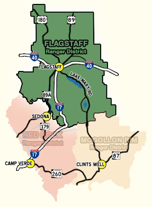 decorative representation of the Flagstaff Ranger District Boundaries of the forest