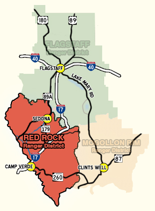 decorative representation of the Red Rock Ranger District Boundaries of the forest