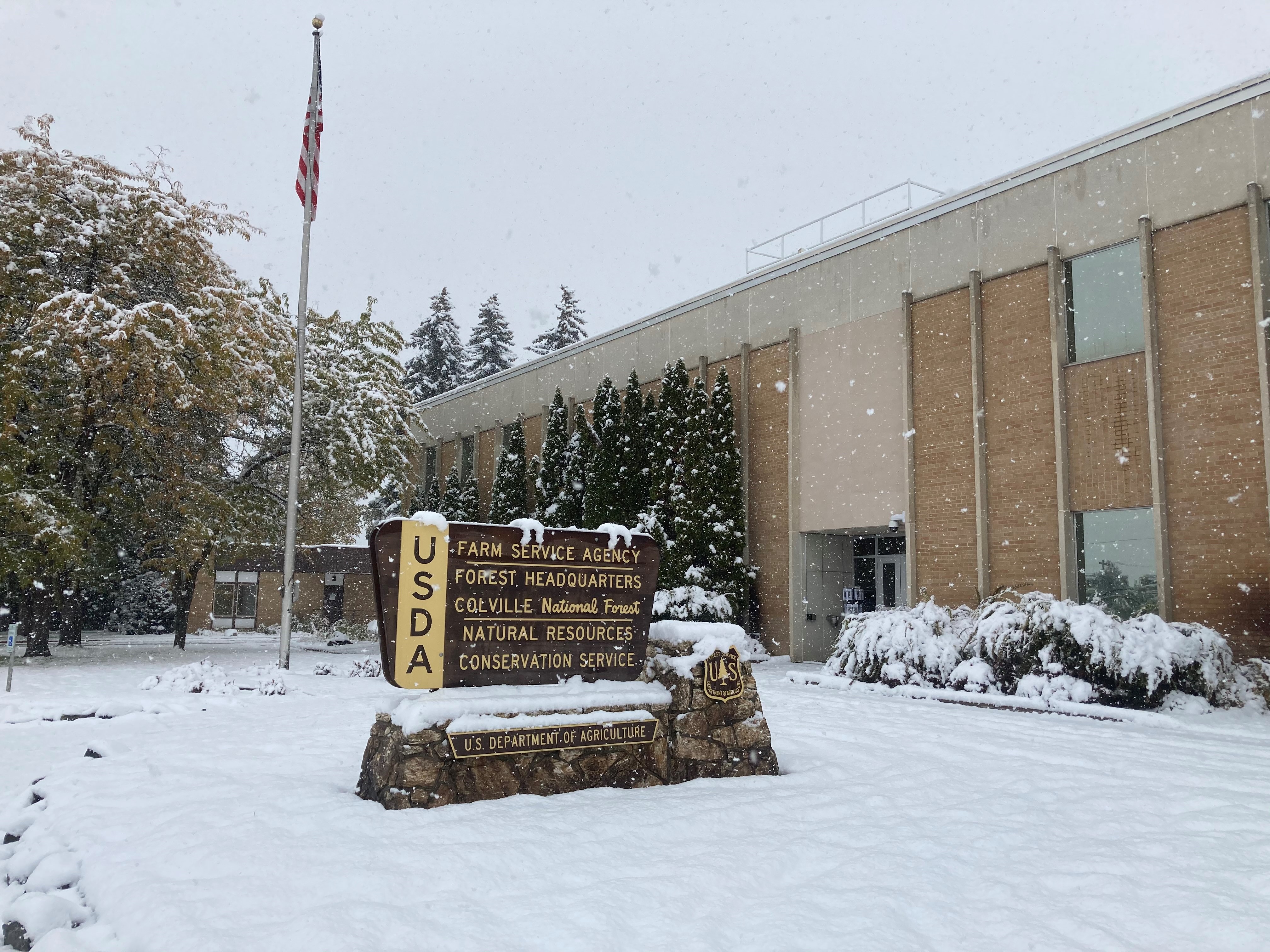 Colville National Forest Supervisors Office in snow