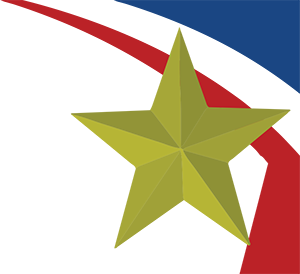 Gold Star shown against red and blue diagonal stripes