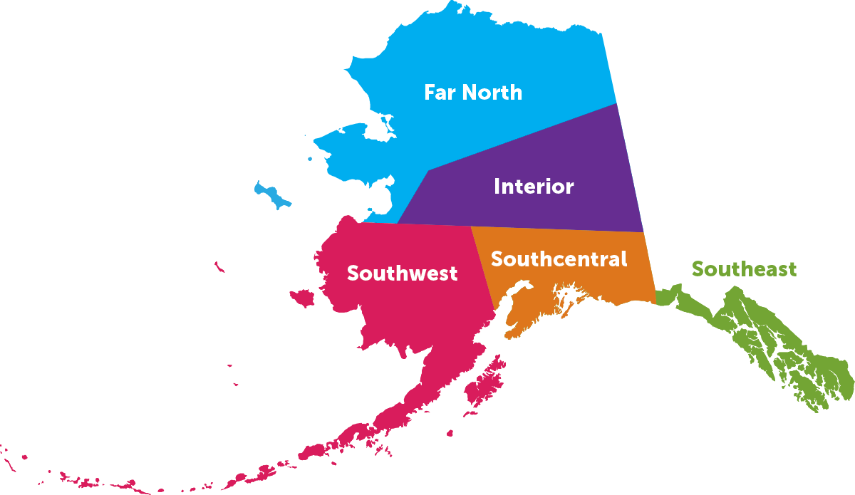 Map showing the major geographic regions of Alaska.