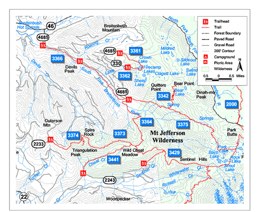 map of Mt. Jefferson - Jefferson Park trail area