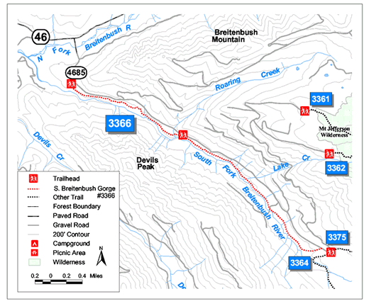 Map of South Breitenbush Gorge trail