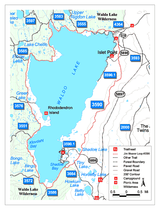 Map of Jim Weaver Loop (Waldo Lake Trail)