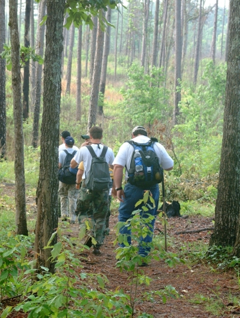 A church group goes for a day-hike on the Pinhoti Trail.