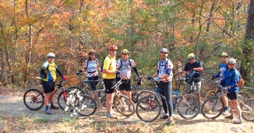 Group Bicycling at Frady Branch in autumn