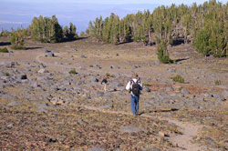 Hiker on Tam McArthur Rim. Click for wilderness information.