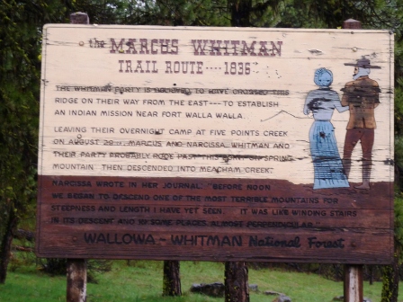Marcus Whitman Trail Route 1836 Interpretive Sign