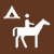 Horse Riding & Camping icon - White horse and rider with a white tent in background inside a brown square. Click to view the Regional Horse Riding & Camping Overview webpage.