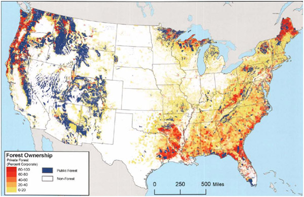 Figure 1: Location of public and private forestland in the United States.