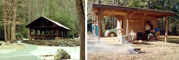 Two photos.  The first looks like a picnic shelter.  The second photo is a shelter with one fully enclosed room.